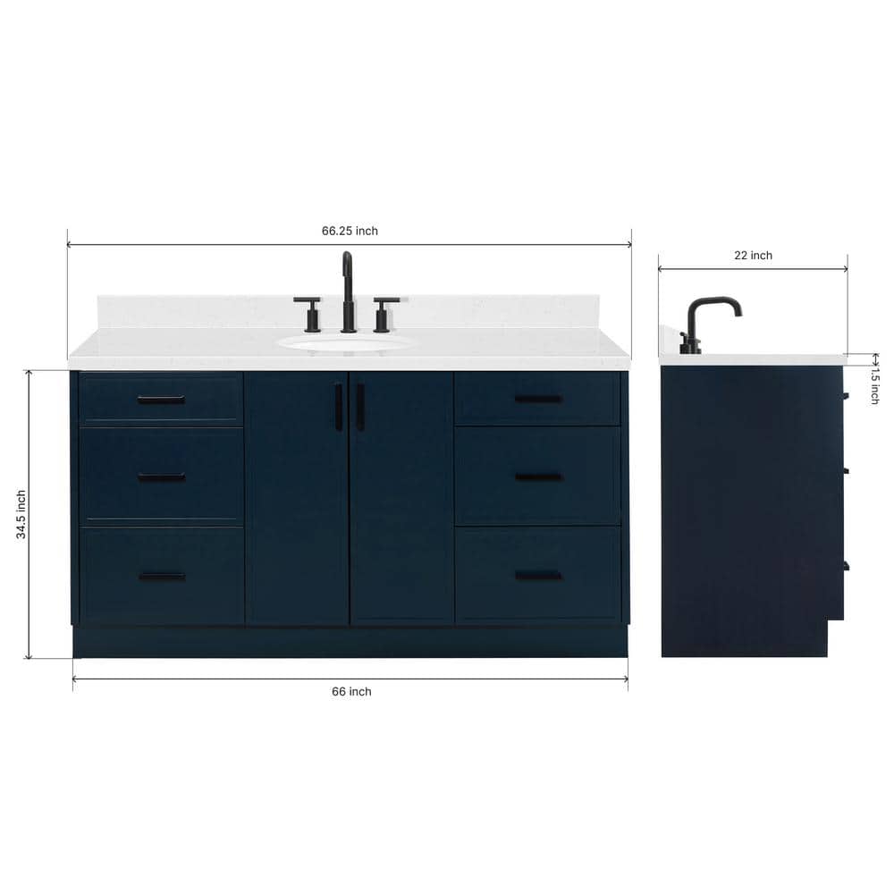 Midnight Blue 66" Freestanding Single Vanity with Carrara Quartz Top