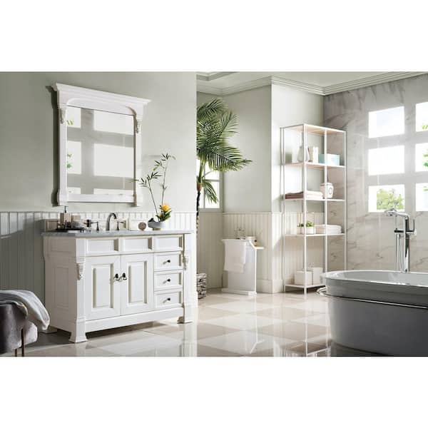 James Martin Vanities Brookfield 48 in. W x 23.5 in. D x 34.3 in. H Bath Vanity in Bright White with Marble Vanity Top in Carrara White