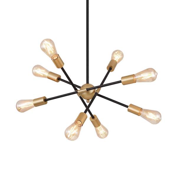 8-Light Black and Gold Sputnik Chandelier Light Fixture with