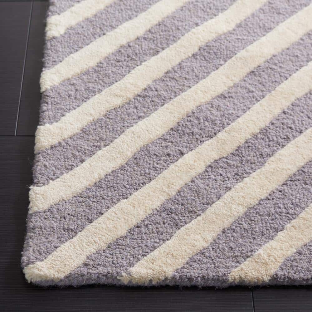 Silver and Ivory Hand-Tufted Wool Square Rug 10' x 10'