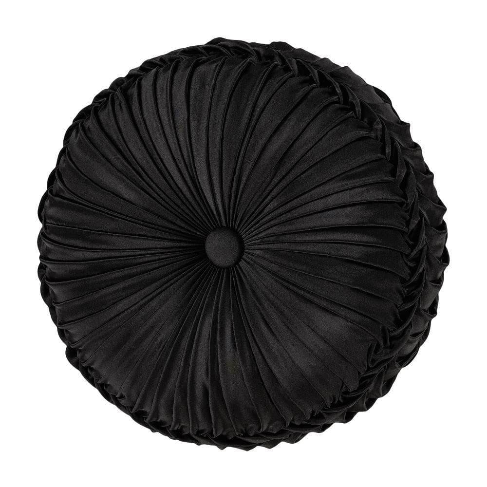 Blythe Black and Gold Polyester Tufted Round Decorative Throw Pillow 15 x 1