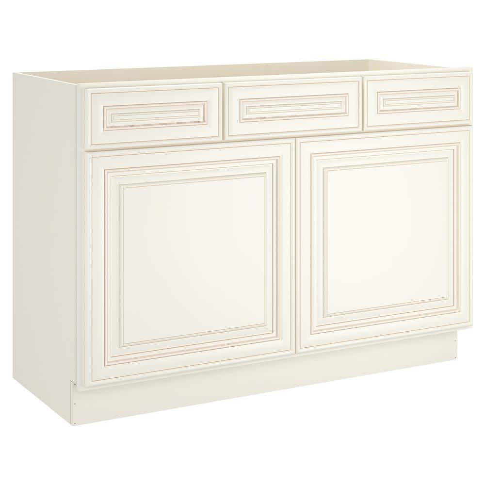 48 in. W x 21 in. D x 34.5 in. H Plywood Ready to Assemble Bath Vanity Cabinet without Top in Cameo White 2 Drawers -  HOMEIBRO, HD-CW-VSD48-A