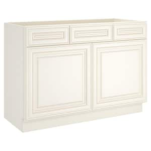 48 in. W x 21 in. D x 34.5 in. H Plywood Ready to Assemble Bath Vanity Cabinet without Top in Cameo White 2 Drawers