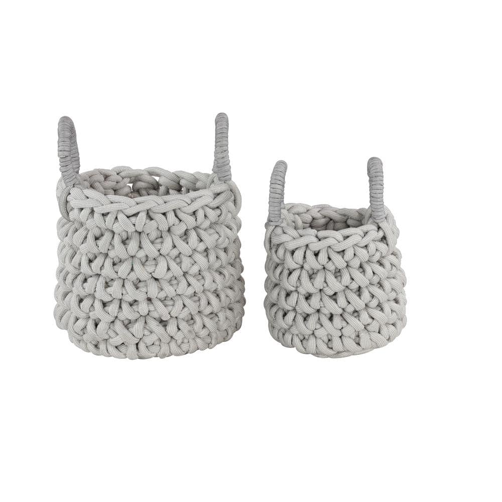 Gray Fabric Round Storage Baskets with Handles, Set of 2