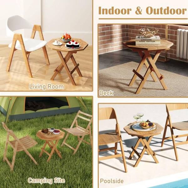 Clihome Teak Wood Octagon Coffee Table with X-shaped Legs and