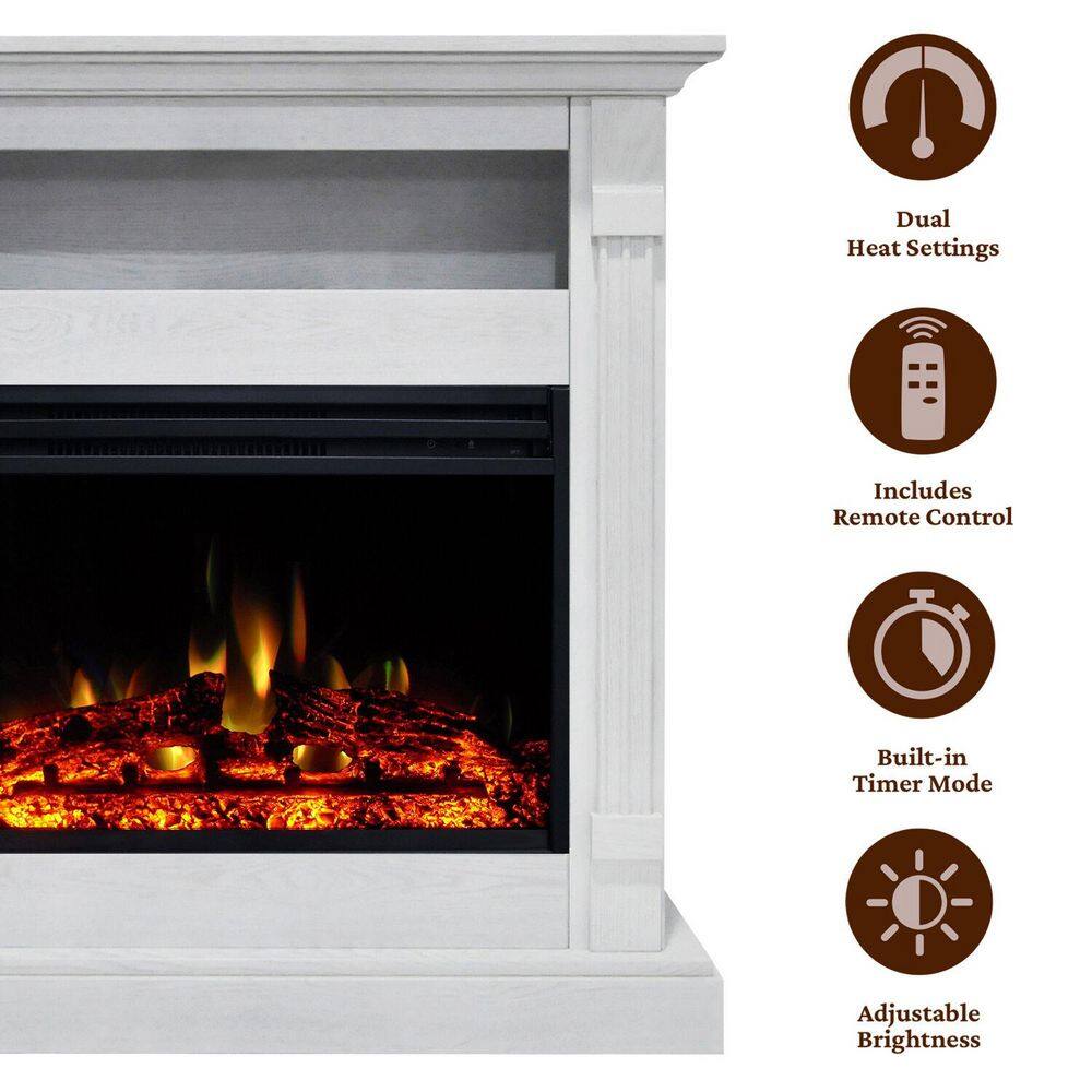 Sienna 34'' White MDF Electric Fireplace with Multi-Color Flame and Log Insert