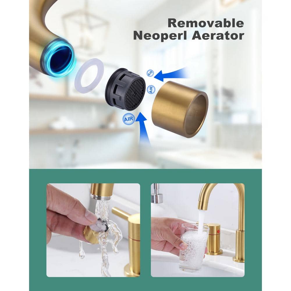 Brushed Gold 8-inch Widespread Double Handle Bathroom Faucet