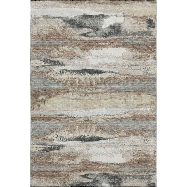 Mayfield Premium Machine Washable Abstract AMF942 Taupe 3 ft. x 5 ft. Area Rug