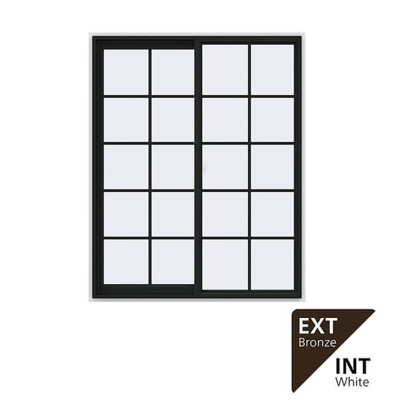 48 in. x 60 in. V-2500 Series Bronze FiniShield Vinyl Left-Handed Sliding Window with Colonial Grids/Grilles