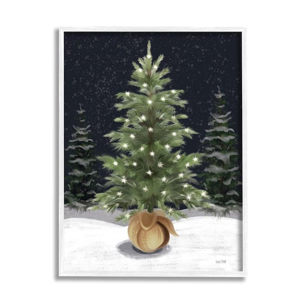 Stupell Industries Christmas Tree Snow Scene by House Fenway 1-Piece Framed Graphic Print Nature Poster Art Print 30 in. x 24 in.