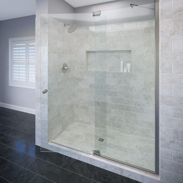 Basco Cantour 42 in. x 76 in. Semi-Frameless Pivot Shower Door in Brushed Nickel with Handle