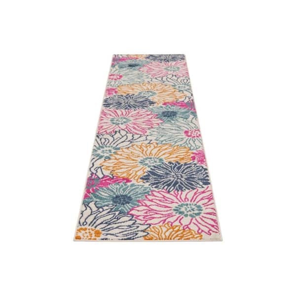 2 X 10 Blue Floral Washable Area Rug Runner Rug