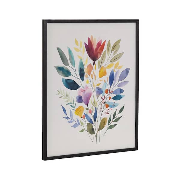 Kate and Laurel Gallery Jewel Tone Botanical Watercolor Bouquet by the Creative Bunch Studio Black Framed Art Print 16 in. x 20 in.