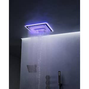 17-Spray Patterns Waterfall, Rainfall 16, 6 in. 2.5 GPM Ceiling Mount Fixed Shower Head with Handheld with LED, Music