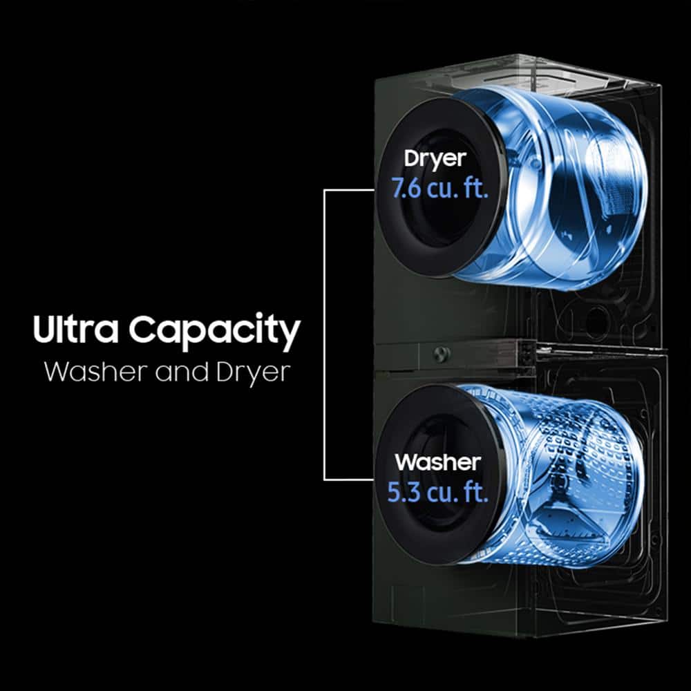 Samsung Satin Green Ultra Capacity Stacked Electric Washer and Dryer Set