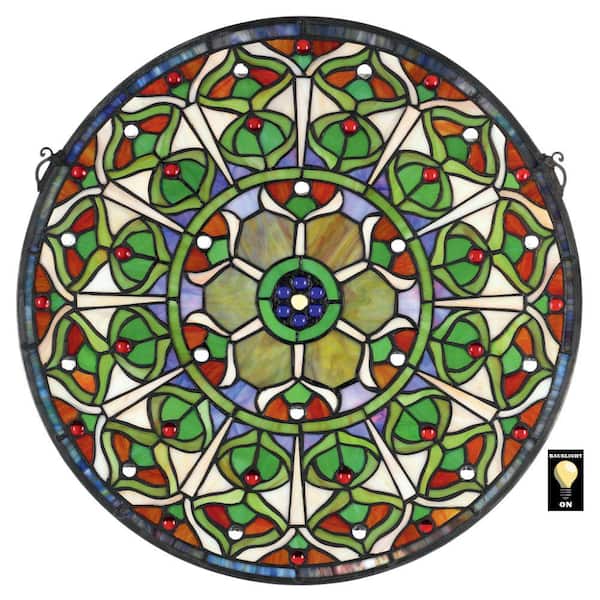 Design Toscano Peacock's Plumage Medallion Tiffany-Style Stained Glass Window Panel