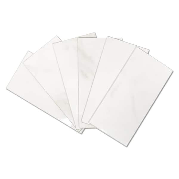 Subway 3 in. x 5.9 in. Vinyl Peel and Stick Backsplash, Glossy White Marble Decorative Wall Tile (12 sq. ft./Case)