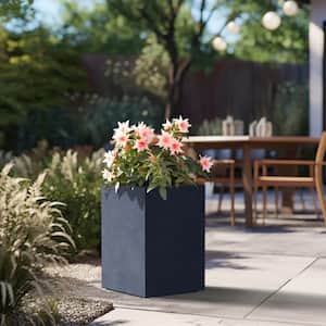 Modern 19 in. High Large Tall Elongated Square Granite Gray Outdoor Cement Planter Plant Pots