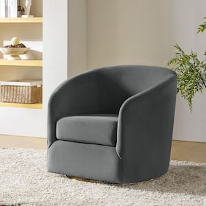 Estefan Grey Comfy Velvet Swivel Barrel Chair with Metal Base