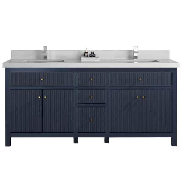 Willow Collections Sonoma 72 in. W x 22 in. D x 36 in. H Double Sink Bath Vanity in Navy Blue with 2 in. Carrara Quartz Vanity Top