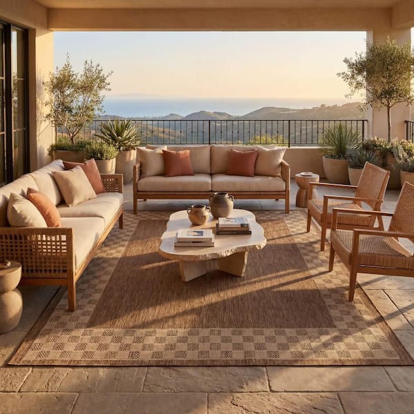 Larelle Checkered Natural 4 ft. x 6 ft. Outdoor Area Rug