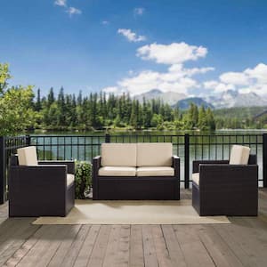 Palm Harbor 3-Piece Wicker Outdoor Seating Set with Sand Cushions - Loveseat and 2 Outdoor Chairs