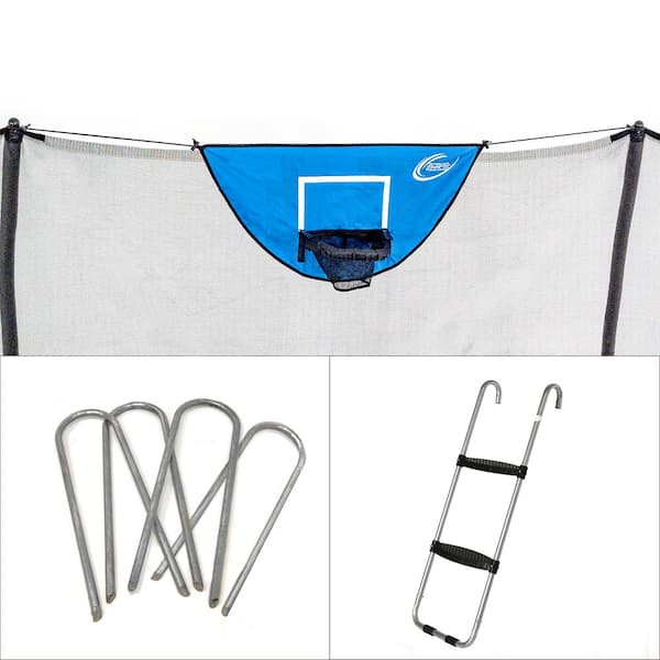 SKYWALKER TRAMPOLINES Accessory Kit with Basketball Game, Windstakes and Wide Step Ladder
