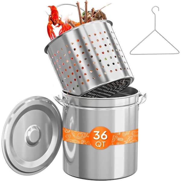 36 qt. Stainless Steel Stock Pot with Strainer Basket , Lid and Hook