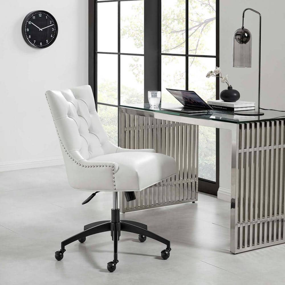 Black and White Tufted Vegan Leather Swivel Office Chair