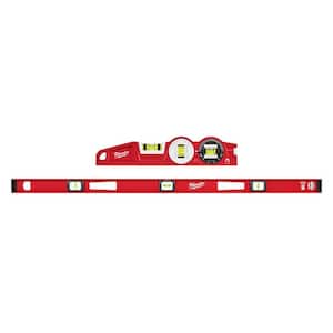 10 in. 360° Locking Die Cast Torpedo Level with 48 in. Magnetic I-Beam Level (2-Piece)