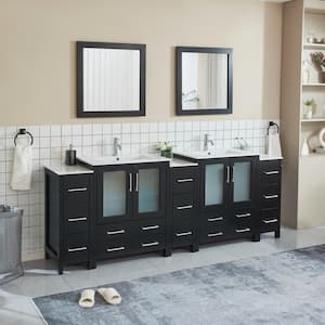 Brescia 96 in. W x 18 in. D x 36 in. H Bath Vanity in Espresso with Vanity Top in White with White Basin and Mirror