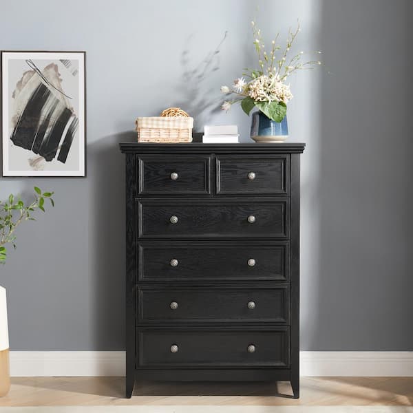 Modern 6-Drawers Pantry Organizer Cabinet, Chest of Drawers Closet Organizers and Storage in Black