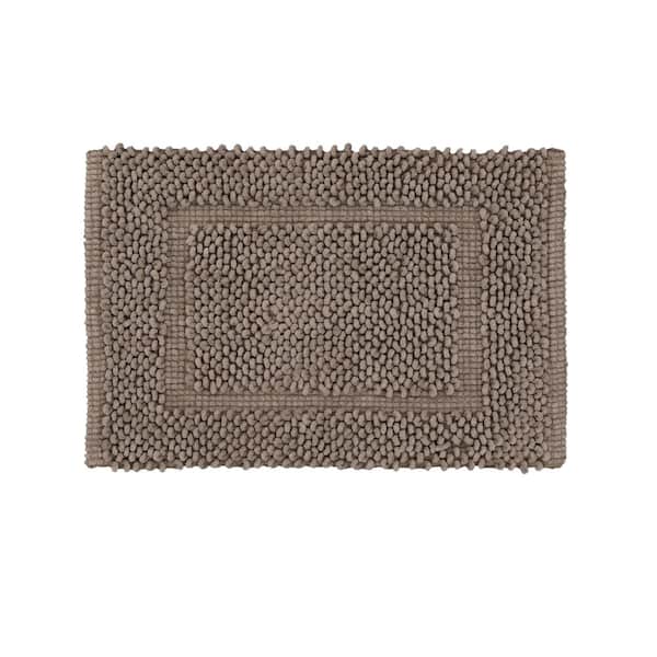 Jean Pierre NEW YORK Sophie Border Brown 17 in. x 24 in. Cotton Textured Bath Mat