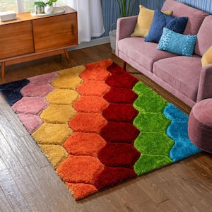 San Francisco Rainbow Modern Geometric Shag Multi 7 ft. 10 in. x 9 ft. 10 in. 3D Textured Super Soft and Thick Area Rug