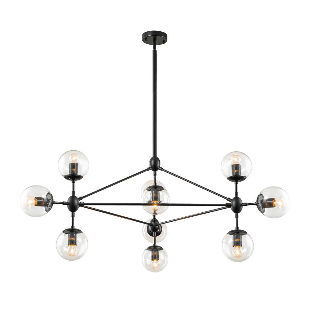 Black 10-Light Sputnik Chandelier with Glass Globe Shades