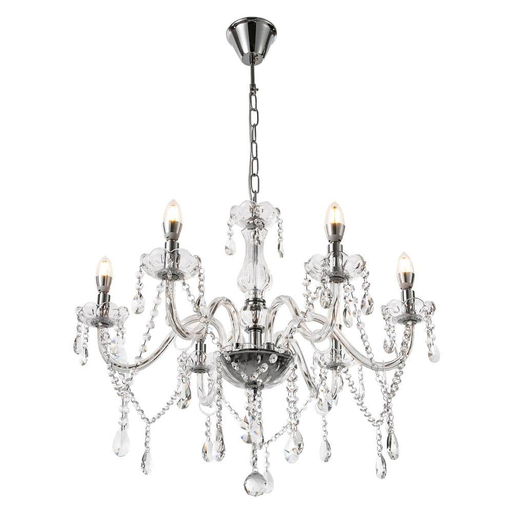 22.83 in. 6-Light Clear Elegant Crystal Raindrop Chandelier for Bedroom Living Room with No Bulbs Included -  OUKANING, HCX19601-US