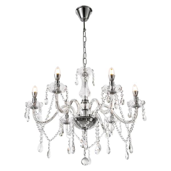 OUKANING 22.83 in. 6-Light Clear Elegant Crystal Raindrop Chandelier for Bedroom Living Room with No Bulbs Included