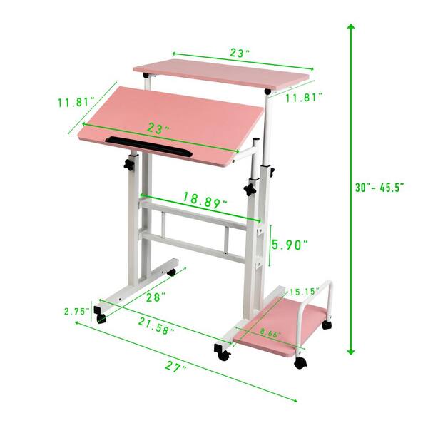 Rectangular Pink Standing Desk, Adjustable Height Desk Dimensions