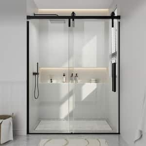 59.6-60.6 in. W x 76 in. H Frameless Glass Shower Door in Matte Black with Glass Certified by SGCC