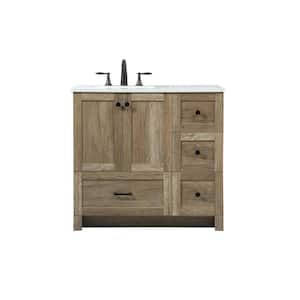 Timeless Home 36 in. W x 19 in. D x 34 in. H Bath Vanity in Natural Oak with Ivory White Engineered Stone Top