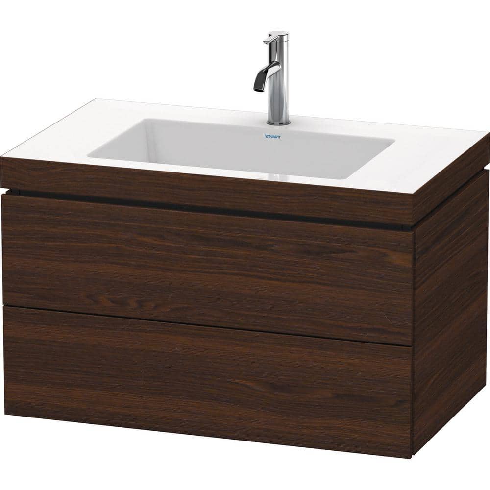 Brushed Walnut 32" Wall-Mounted Single Bathroom Vanity with Ceramic Top