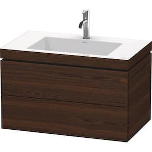 L-Cube 31.5 in. W x 18.875 in. D x 19.625 in. H Floating Bath Vanity in Brushed Walnut with White Ceramic Top