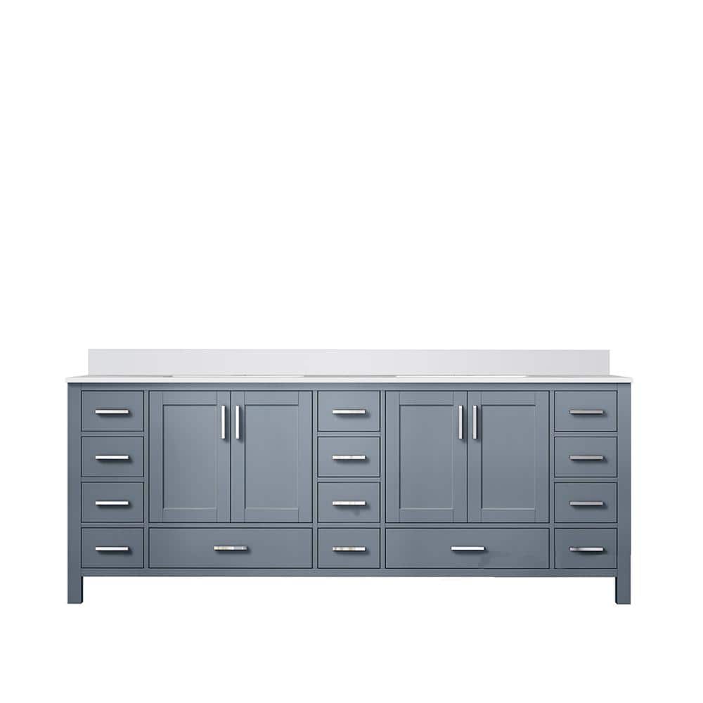 Jacques 84-Inch Dark Grey Double Sink Freestanding Vanity with White Cultured Marble Top