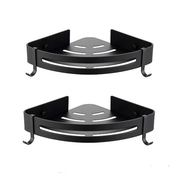 RAINLEX Double Layer Wall Mount and Screw Free Shower Caddy Mount with Hooks in Matte Black