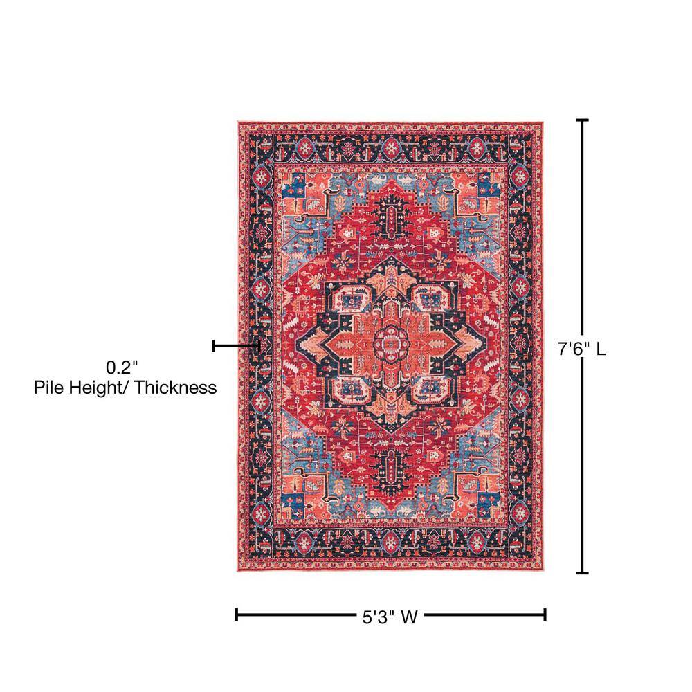Red and Blue Machine Washable Oriental Area Rug