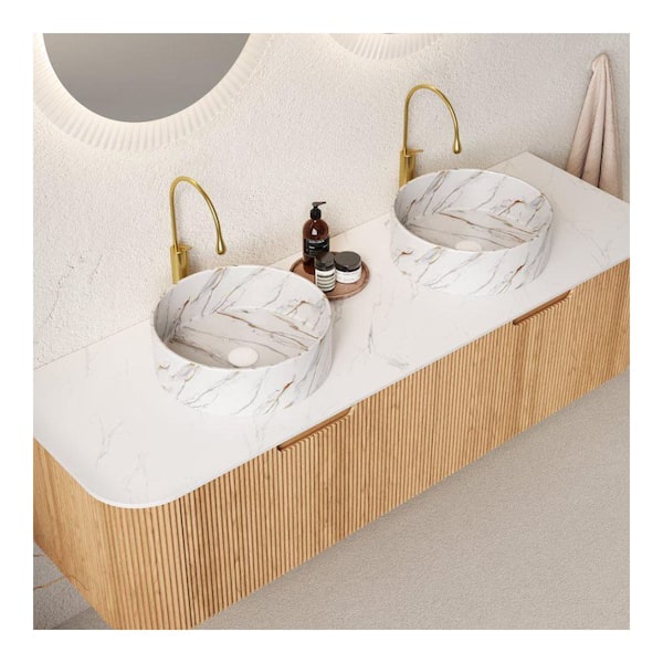 59.84 in. Single Sink Floating Natural Bath Vanity with Marble Sintered Stone Top