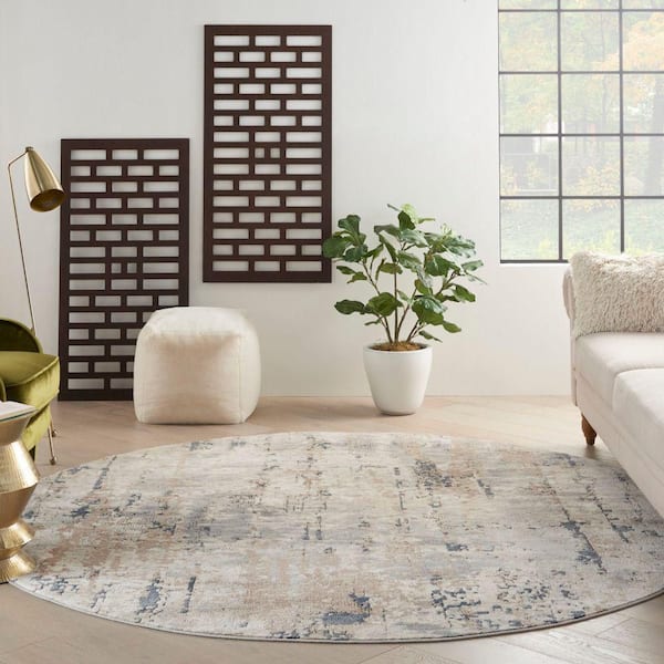 Concerto Beige/Grey 8 ft. x 8 ft. Abstract Contemporary Round Area Rug