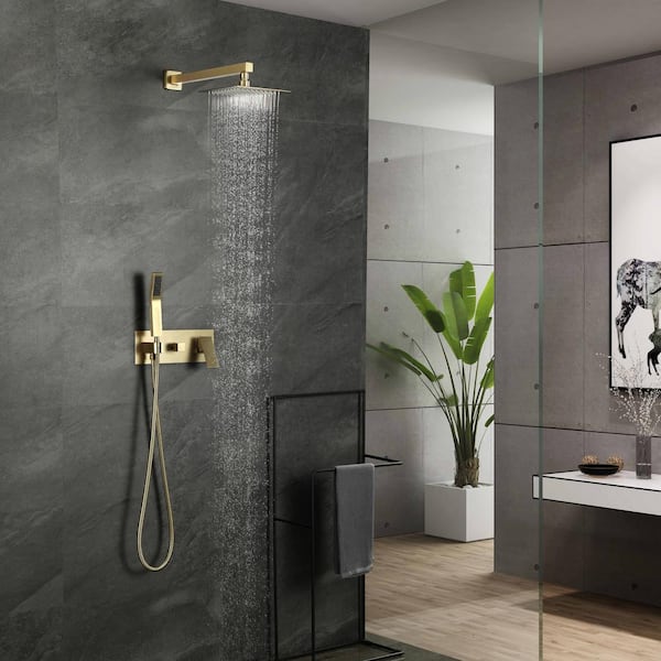 Modern 1-Handle 1-Spray Shower Faucet 1.8 GPM with Pressure Balance in Brushed Gold (Valve Included)