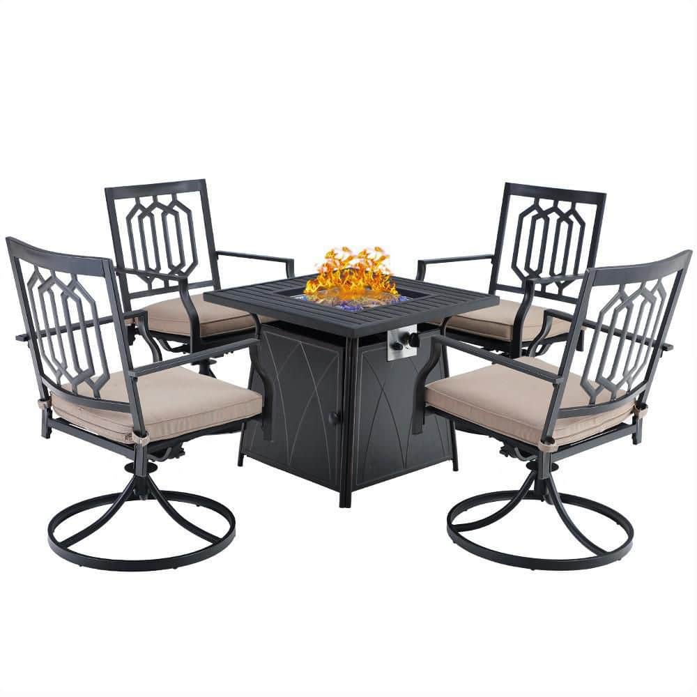 PHI VILLA Black 5Piece Metal Patio Fire Pit Set with Fashion Swivel
