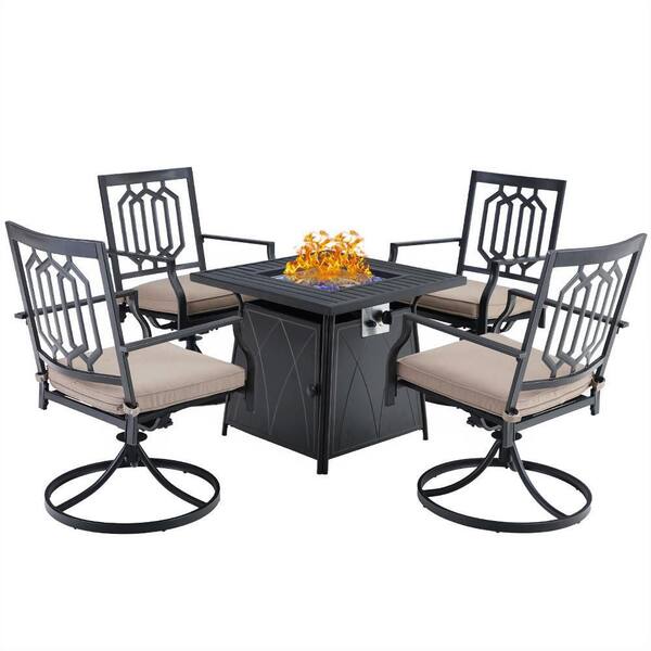 PHI VILLA Black 5Piece Metal Patio Fire Pit Set with Fashion Swivel